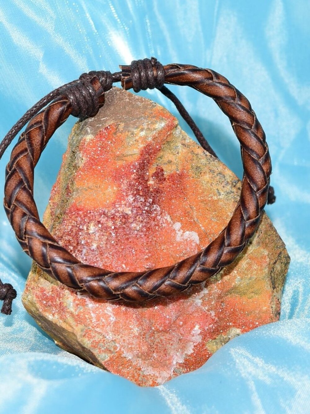 Riley Briar Rope Braid Sliding Tie Mens Leather Bracelet Brown Gift Boxed